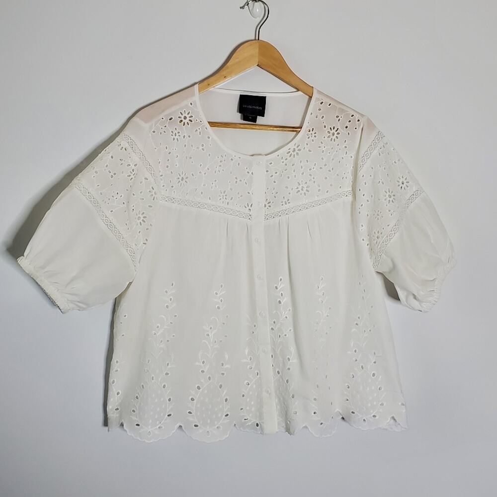 LIV LOS ANGELES Eyelet Short Sleeve Button Up Blouse Size XL great condition